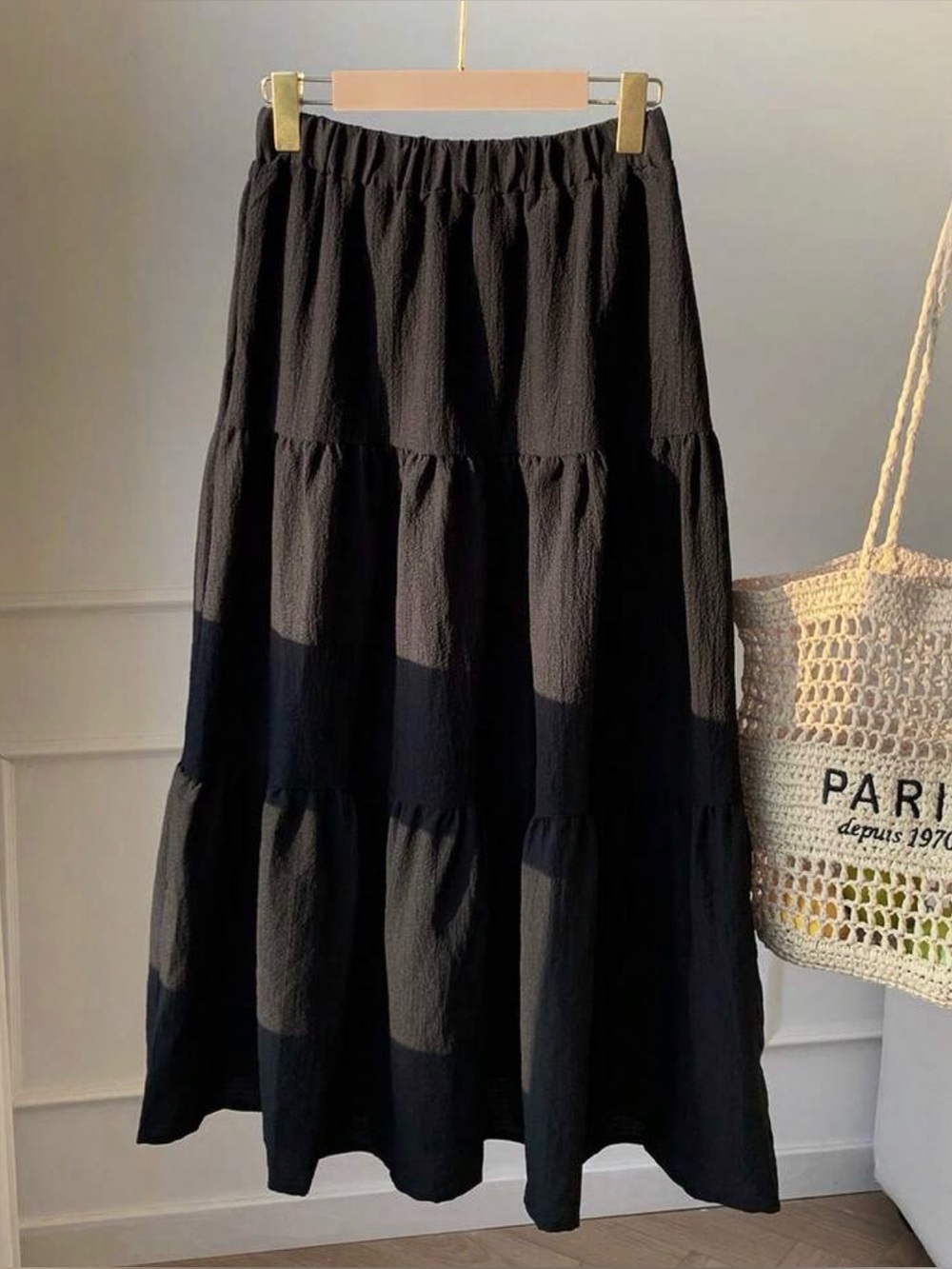 Black Tiered Midi Skirt - Women's